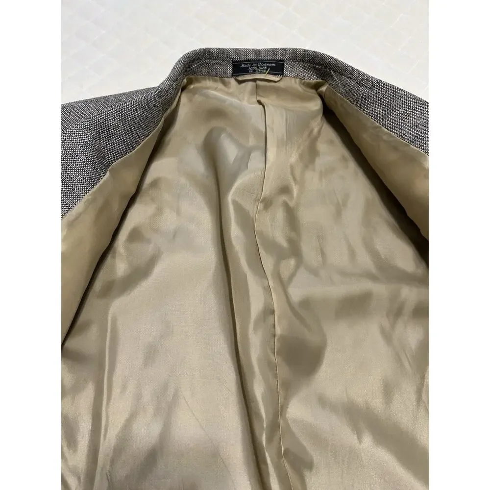 Meeting Street Mens 42L 100% Silk‎ Blazer Gray Tan Tweed Sports Coat Work Jacket